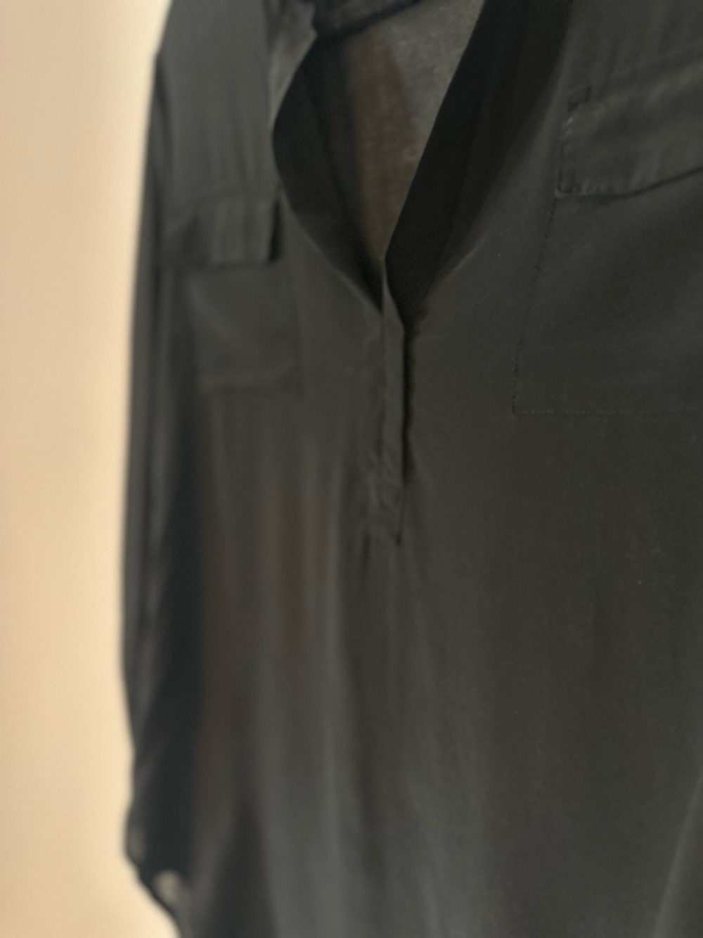 Babaton Black Silk Blouse Women’s Medium V-Neck Long Sleeve Semi Sheer - Picture 5 of 11